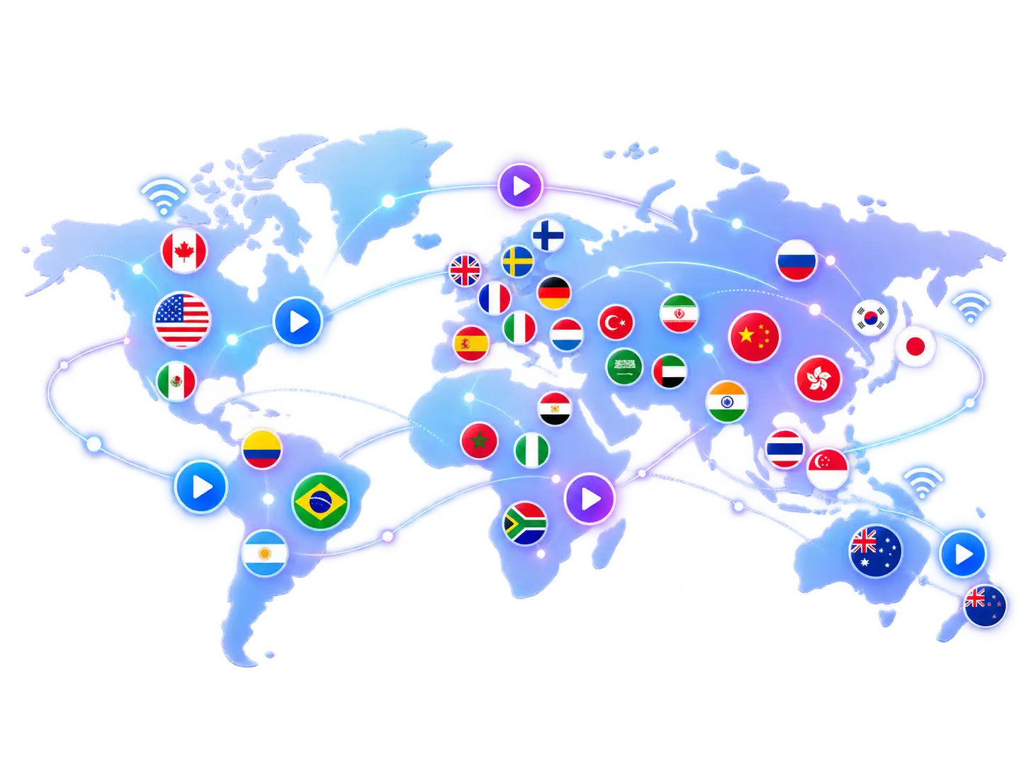 IPTV channels world map coverage showing international broadcasting network